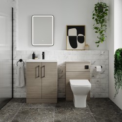 Arno 800mm Freestanding 2 Door Vanity Unit with Mid-Edge Basin - Solace Oak - Insitu
