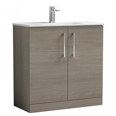 Arno 800mm Freestanding 2 Door Vanity Unit with Minimalist Basin - Solace Oak