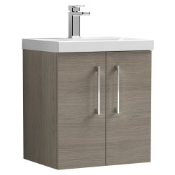 Arno 500mm Wall Hung 2 Door Vanity Unit with Mid-Edge Basin - Solace Oak