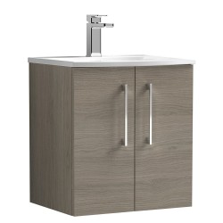 Arno 500mm Wall Hung 2 Door Vanity Unit with Curved Basin - Solace Oak