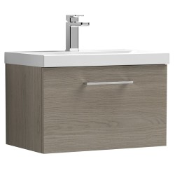 Arno 600mm Wall Hung Single Drawer Vanity Unit with Mid-Edge Basin - Solace Oak