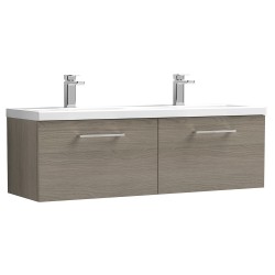 Arno 1200mm Wall Hung 2 Drawer Vanity Unit with Double Ceramic Basin - Solace Oak