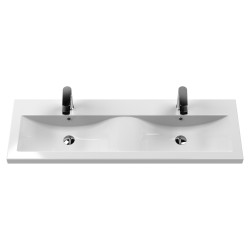 Arno 1200mm Wall Hung 2 Drawer Vanity Unit with Double Ceramic Basin - Solace Oak - Insitu