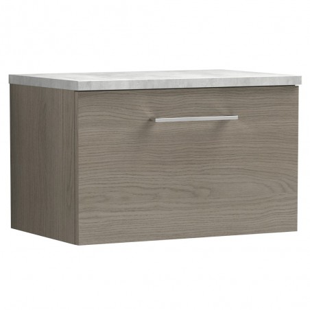 Arno 600mm Wall Hung Single Drawer Vanity Unit with Laminate Top - Solace Oak