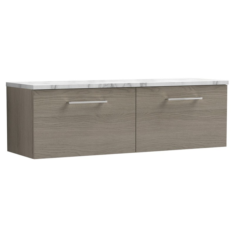 Arno 1200mm Wall Hung 2 Drawer Vanity Unit & Laminate Worktop - Solace Oak/Carrera Marble Arno 1200mm Wall Hung 2 Drawer Vanity Unit & Laminate Worktop - Solace Oak/Carrera Marble