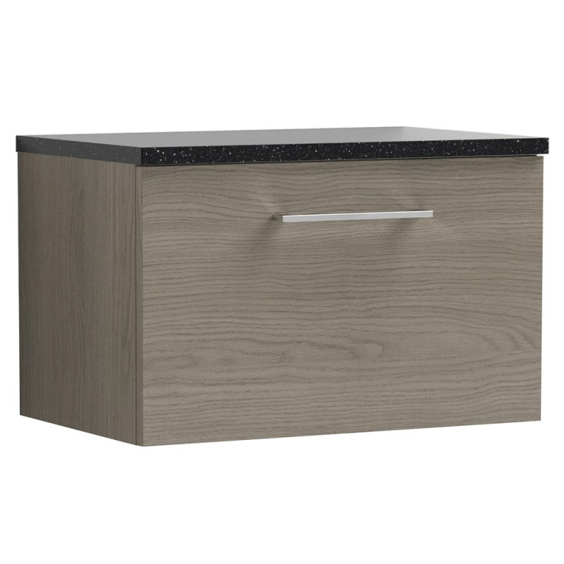 Arno 600mm Wall Hung Single Drawer Vanity Unit with Laminate Top - Solace Oak Arno 600mm Wall Hung Single Drawer Vanity Unit with Laminate Top - Solace Oak