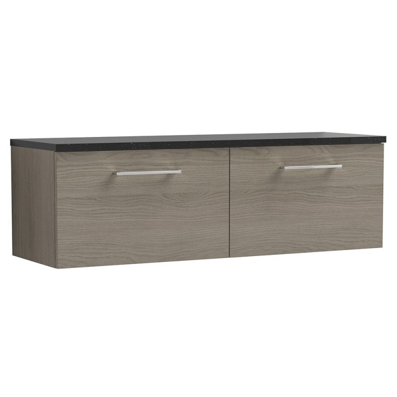 Arno 1200mm Wall Hung 2 Drawer Vanity Unit & Laminate Worktop - Solace Oak/Sparkle Black Arno 1200mm Wall Hung 2 Drawer Vanity Unit & Laminate Worktop - Solace Oak/Sparkle Black