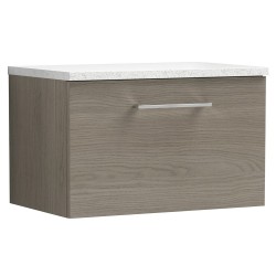 Arno 600mm Wall Hung Single Drawer Vanity Unit with Laminate Top - Solace Oak