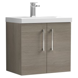 Arno 600mm Wall Hung 2 Door Vanity Unit with Mid-Edge Basin - Solace Oak