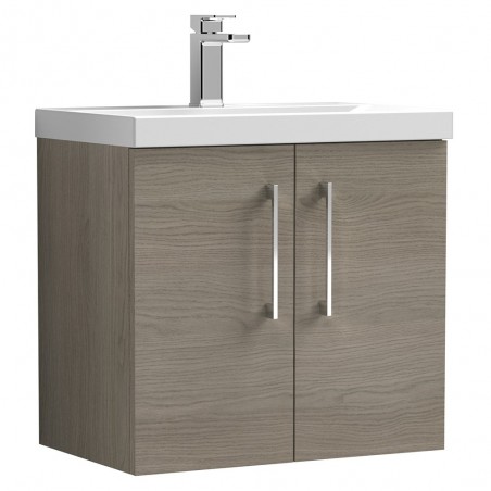 Arno 600mm Wall Hung 2 Door Vanity Unit with Mid-Edge Basin - Solace Oak