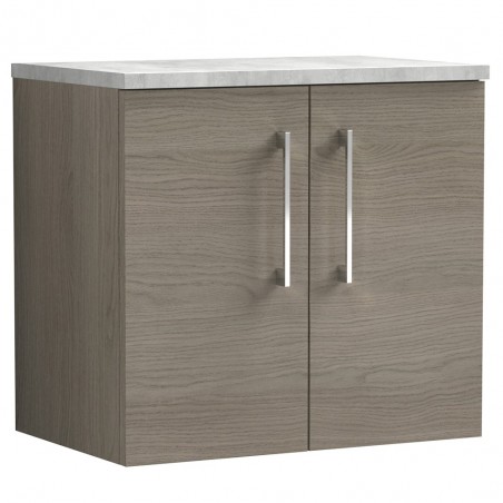 Arno 600mm Wall Hung 2 Door Vanity Unit with Laminate Top - Solace Oak