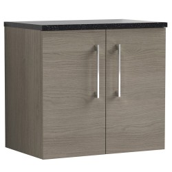 Arno 600mm Wall Hung 2 Door Vanity Unit with Laminate Top - Solace Oak