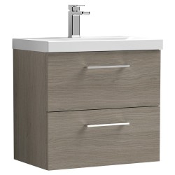 Arno 600mm Wall Hung 2 Drawer Vanity Unit with Mid-Edge Basin - Solace Oak
