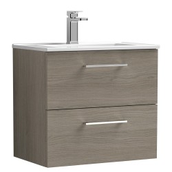 Arno 600mm Wall Hung 2 Drawer Vanity Unit with Minimalist Basin - Solace Oak