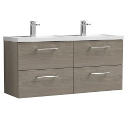 Arno 1200mm Wall Hung 4 Drawer Vanity Unit with Double Polymarble Basin - Solace Oak