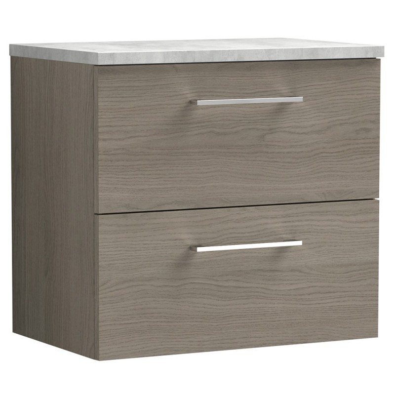 Arno 600mm Wall Hung 2 Drawer Vanity Unit with Laminate Top - Solace Oak Arno 600mm Wall Hung 2 Drawer Vanity Unit with Laminate Top - Solace Oak