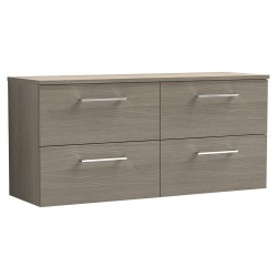 Arno 1200mm Wall Hung 4 Drawer Vanity Unit with Worktop - Solace Oak