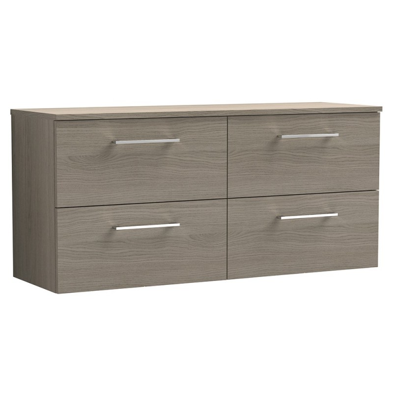 Arno 1200mm Wall Hung 4 Drawer Vanity Unit with Worktop - Solace Oak Arno 1200mm Wall Hung 4 Drawer Vanity Unit with Worktop - Solace Oak
