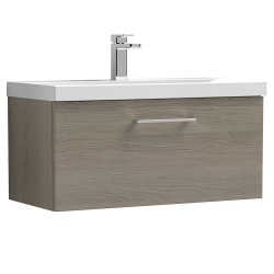 Arno 800mm Wall Hung Single Drawer Vanity Unit with Mid-Edge Basin - Solace Oak