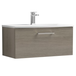 Arno 800mm Wall Hung Single Drawer Vanity Unit with Curved Basin - Solace Oak