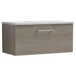 Arno 800mm Wall Hung Single Drawer Vanity Unit with Laminate Top - Solace Oak