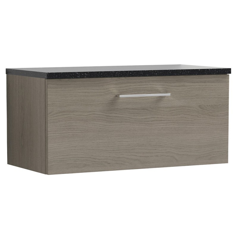 Arno 800mm Wall Hung Single Drawer Vanity Unit with Laminate Top - Solace Oak Arno 800mm Wall Hung Single Drawer Vanity Unit with Laminate Top - Solace Oak