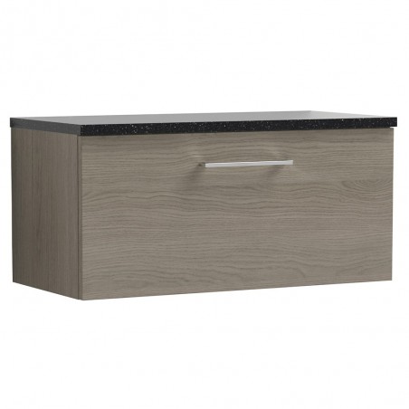 Arno 800mm Wall Hung Single Drawer Vanity Unit with Laminate Top - Solace Oak