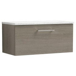 Arno 800mm Wall Hung Single Drawer Vanity Unit with Laminate Top - Solace Oak