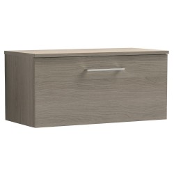 Arno 800mm Wall Hung Single Drawer Vanity Unit with Worktop - Solace Oak