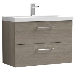 Arno 800mm Wall Hung 2 Drawer Vanity Unit with Mid-Edge Basin - Solace Oak