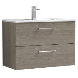 Arno 800mm Wall Hung 2 Drawer Vanity Unit with Minimalist Basin - Solace Oak