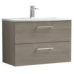 Arno 800mm Wall Hung 2 Drawer Vanity Unit with Curved Basin - Solace Oak