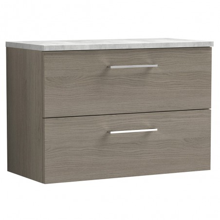 Arno 800mm Wall Hung 2 Drawer Vanity Unit with Laminate Top - Solace Oak