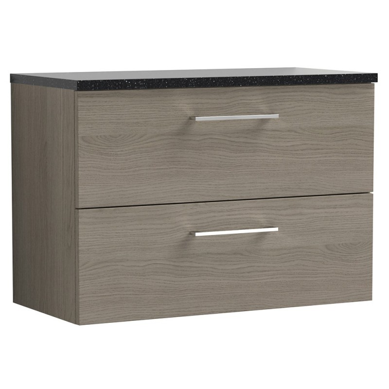 Arno 800mm Wall Hung 2 Drawer Vanity Unit with Laminate Top - Solace Oak Arno 800mm Wall Hung 2 Drawer Vanity Unit with Laminate Top - Solace Oak