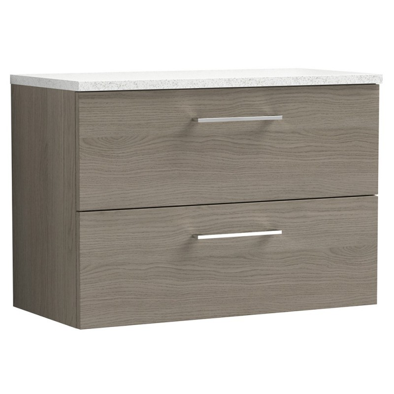 Arno 800mm Wall Hung 2 Drawer Vanity Unit with Laminate Top - Solace Oak Arno 800mm Wall Hung 2 Drawer Vanity Unit with Laminate Top - Solace Oak