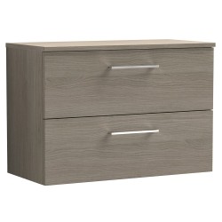Arno 800mm Wall Hung 2 Drawer Vanity Unit with Worktop - Solace Oak
