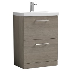 Arno 600mm Freestanding 2 Drawer Vanity Unit with Mid-Edge Basin - Solace Oak