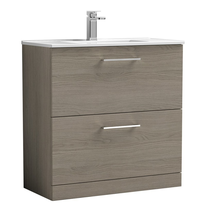 Arno 800mm Freestanding 2 Drawer Vanity Unit with Minimalist Basin - Solace Oak Arno 800mm Freestanding 2 Drawer Vanity Unit with Minimalist Basin - Solace Oak