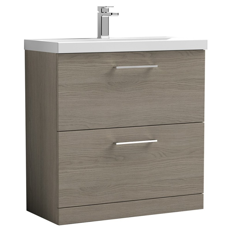 Arno 800mm Freestanding 2 Drawer Vanity Unit with Thin-Edge Basin - Solace Oak Arno 800mm Freestanding 2 Drawer Vanity Unit with Thin-Edge Basin - Solace Oak