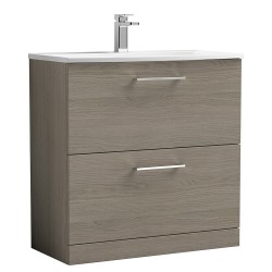 Arno 800mm Freestanding 2 Drawer Vanity Unit with Curved Basin - Solace Oak