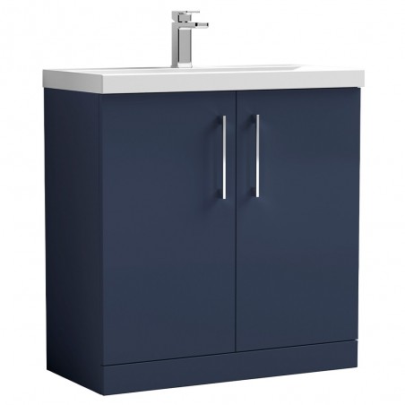 Arno 800mm Freestanding 2 Door Vanity Unit & Mid-Edge Ceramic Basin - Midnight Blue