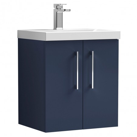 Arno 500mm Wall Hung 2 Door Vanity Unit & Mid-Edge Ceramic Basin - Midnight Blue