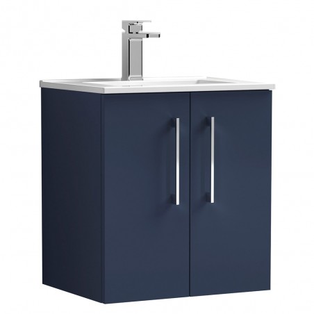 Arno 500mm Wall Hung 2 Door Vanity Unit & Minimalist Ceramic Basin - Midnight Blue