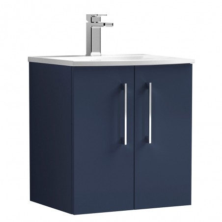 Arno 500mm Wall Hung 2 Door Vanity Unit & Curved Ceramic Basin - Midnight Blue