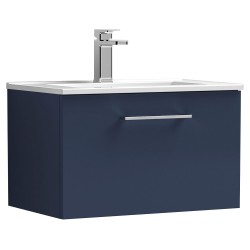Arno 600mm Wall Hung Single Drawer Vanity Unit & Minimalist Ceramic Basin - Midnight Blue