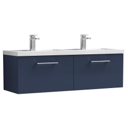 Arno 1200mm Wall Hung 2 Drawer Vanity Unit & Double Polymarble Basin - Midnight Blue