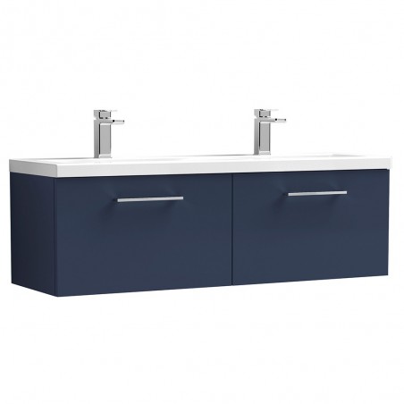 Arno 1200mm Wall Hung 2 Drawer Vanity Unit & Double Ceramic Basin - Midnight Blue