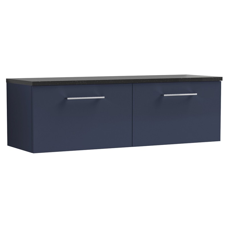 Arno 1200mm Wall Hung 2 Drawer Vanity Unit & Laminate Worktop - Midnight Blue/Sparkle Black Arno 1200mm Wall Hung 2 Drawer Vanity Unit & Laminate Worktop - Midnight Blue/Sparkle Black