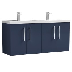 Arno 1200mm Wall Hung 4 Door Vanity Unit & Double Polymarble Basin - Midnight Blue