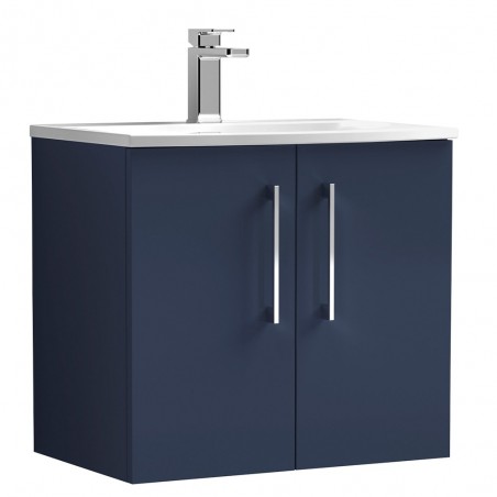Arno 600mm Wall Hung 2 Door Vanity Unit & Curved Ceramic Basin - Midnight Blue